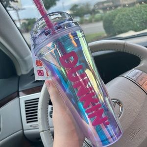 Brand New 24oz Spring 2023 Pink Iridescent Holographic Dunkin Donut Tumbler